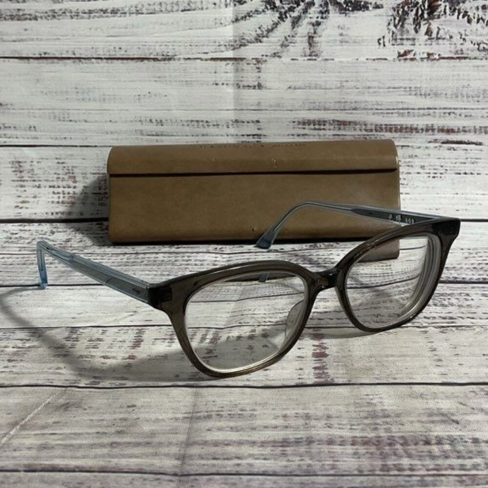 Masunaga 069 Translucent Black/Blue Eyeglass Frames in Brown Leather Case